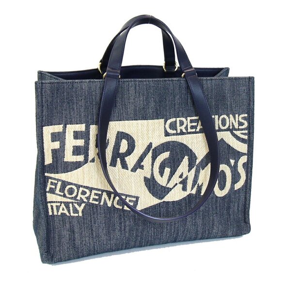 Salvatore Ferragamo Handbags - SALVATORE FERRAGAMO Navy Leather Tote Bag